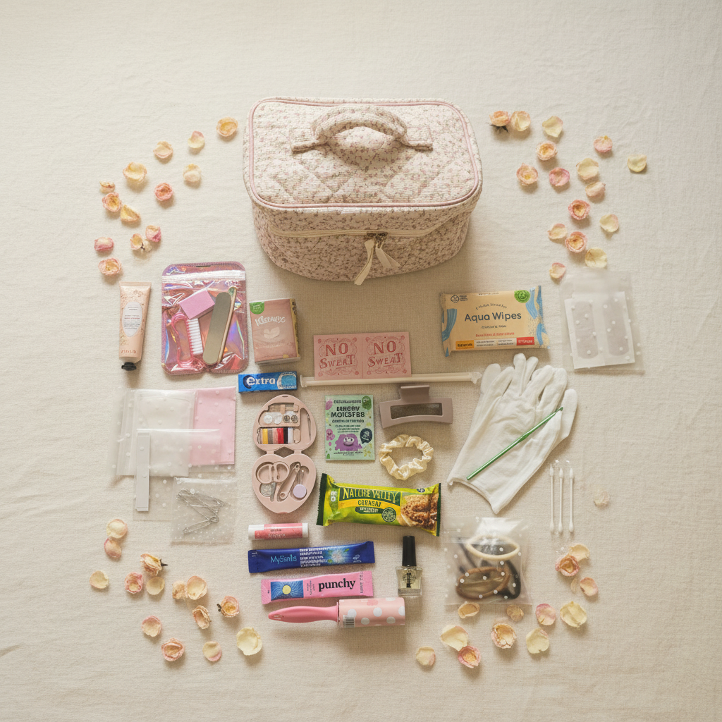 Luxury wedding emergency kit for bride - floral quilted bridal survival kit UK